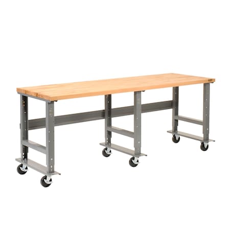 Global Industrial Extra Long Mobile Workbench, 96 x 36in, Adjustable Height, Maple Square Edge 183179A